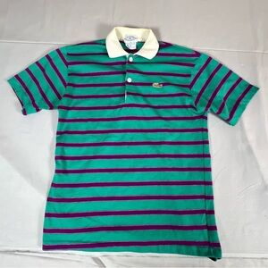 Vintage IZOD Lacoste Women’s Polo Shirt USA Made Teal Purple Striped Size 18